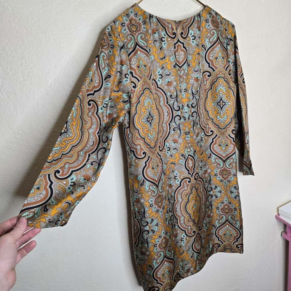 J.Crew Collection Medallion Print 100% Silk Bell Sleeve Tunic Dress - Picture 5 of 8